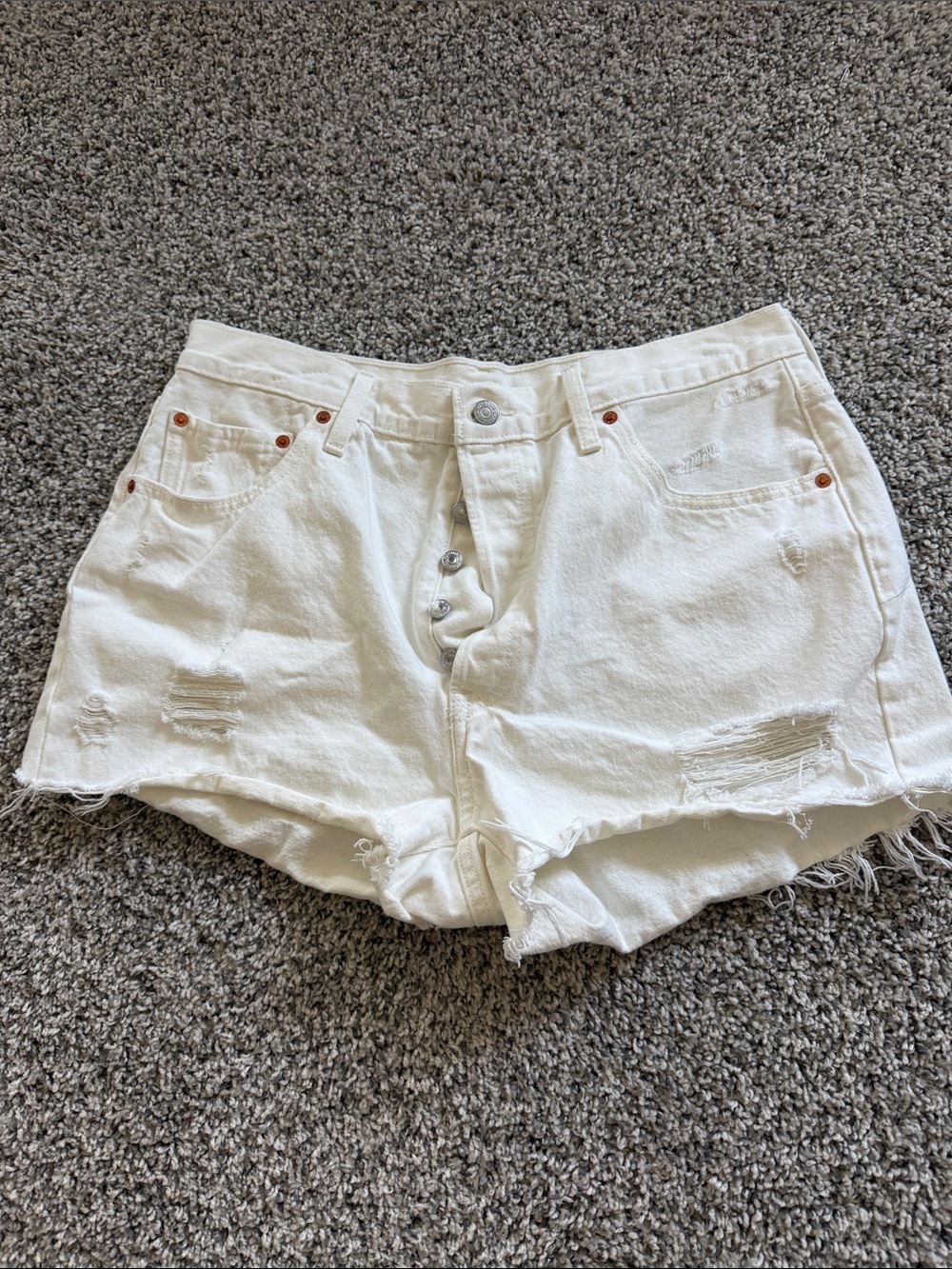 Levi's White Distressed Button-Front Denim Shorts